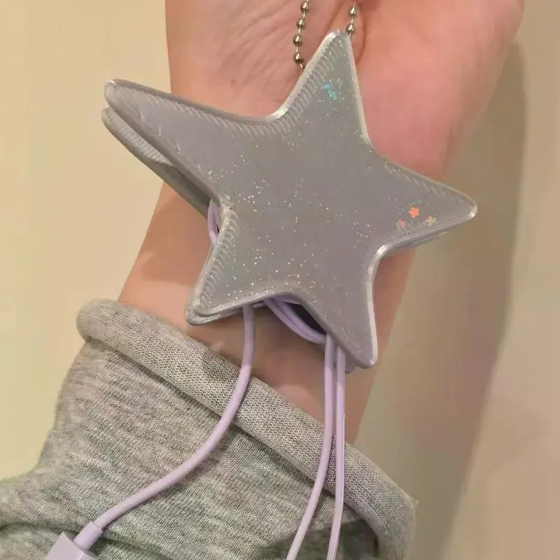 Y2K Star Shaped Earphone Cable Winder Ins Style Portable Cord Holder With Keychain Headphone Cable Organizer Clips Keyring
