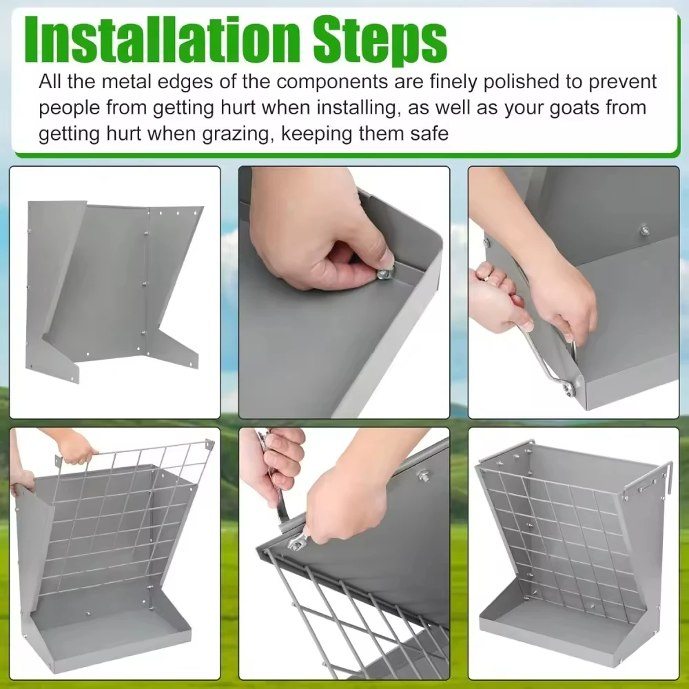 وحدة تغذية الأغنام 2 في 1 من الحديد المجلفن، رف قش الماشية المعلق عالي التحمل #4