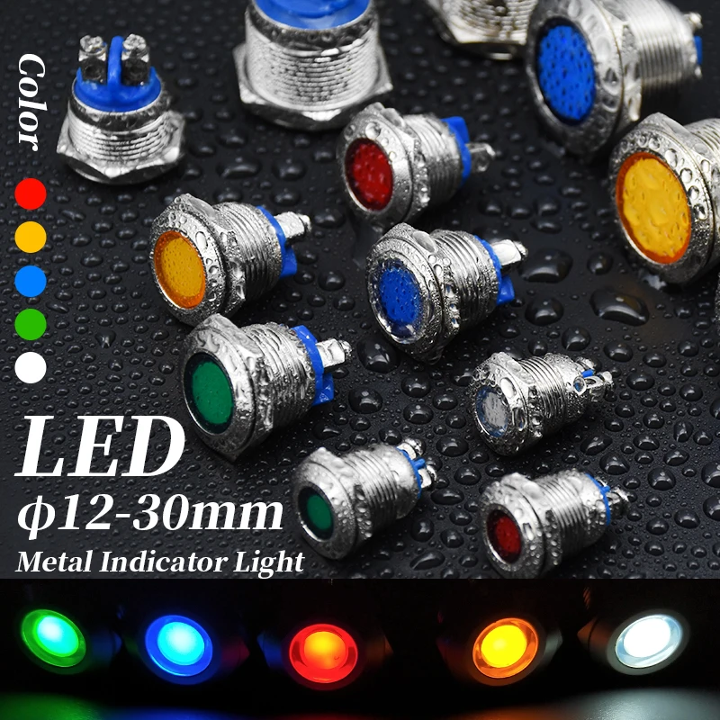 1 unidad 12 16 19 22 25 30mm impermeable IP67 Metal LED luz indicadora de advertencia lámpara de señal piloto cable tornillo Pin Terminal