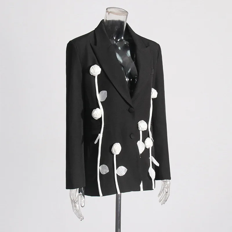 ZAMOR HIGH STREET Women's Flower Spliced Blazer Slim Fit Long Sleeve Thin High-End Fashion Single-Breasted Suit Jacket 2026 Spri