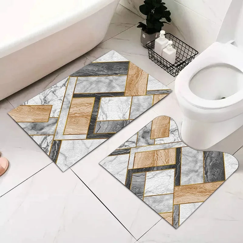 U-shaped Bathroom Toilet Water Absorbing Floor Mat Rectangular Non-slip Mat Two Pieces Set Toilet Foot Pad Washable Carpet