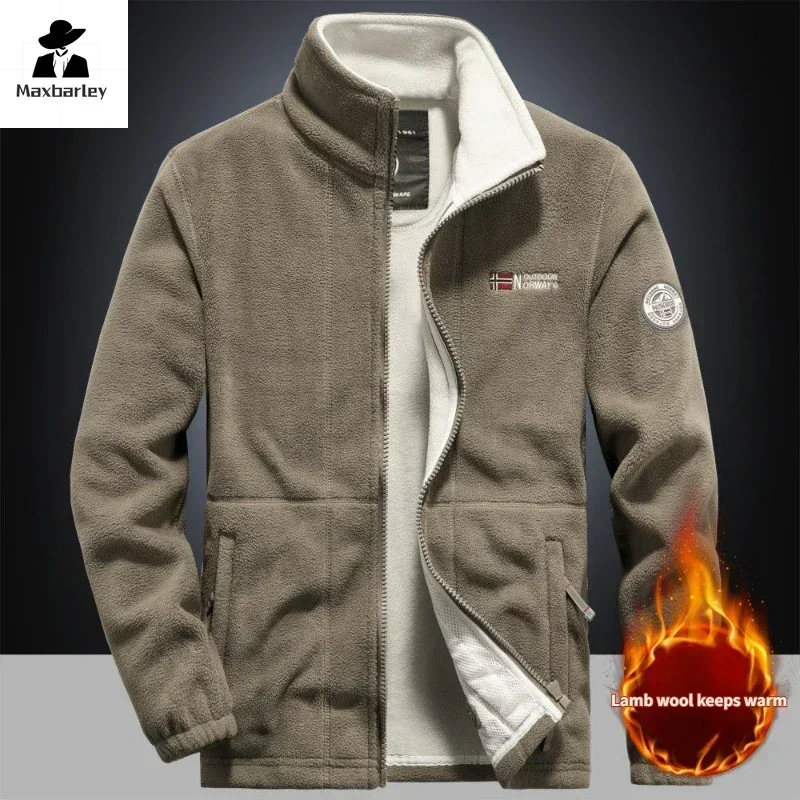 Chaqueta de lana cálida de invierno para hombre, chaqueta de bolsillo doble grueso para escalada, cuello alto para exteriores, sudadera de esquí a prueba de viento, abrigo para hombre