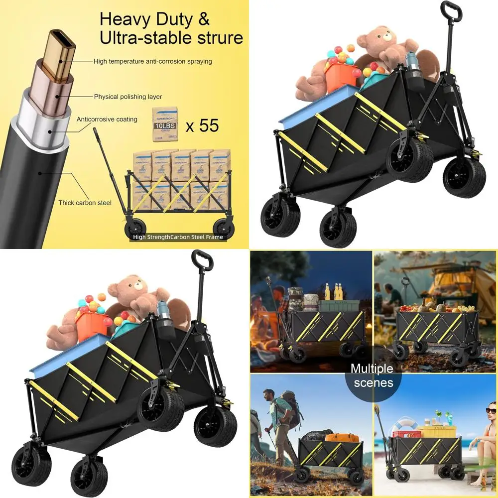 

Folding Portable Cart with Large All-Terrain Wheels and Drink Holder for Pets, Sports, Shopping, Camping