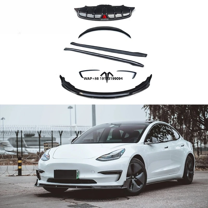 

CM Style Carbon Fiber Body Kit for Model 3 Front Splitter Side Skirts Rear Bumper Diffuser Wing Bodykit