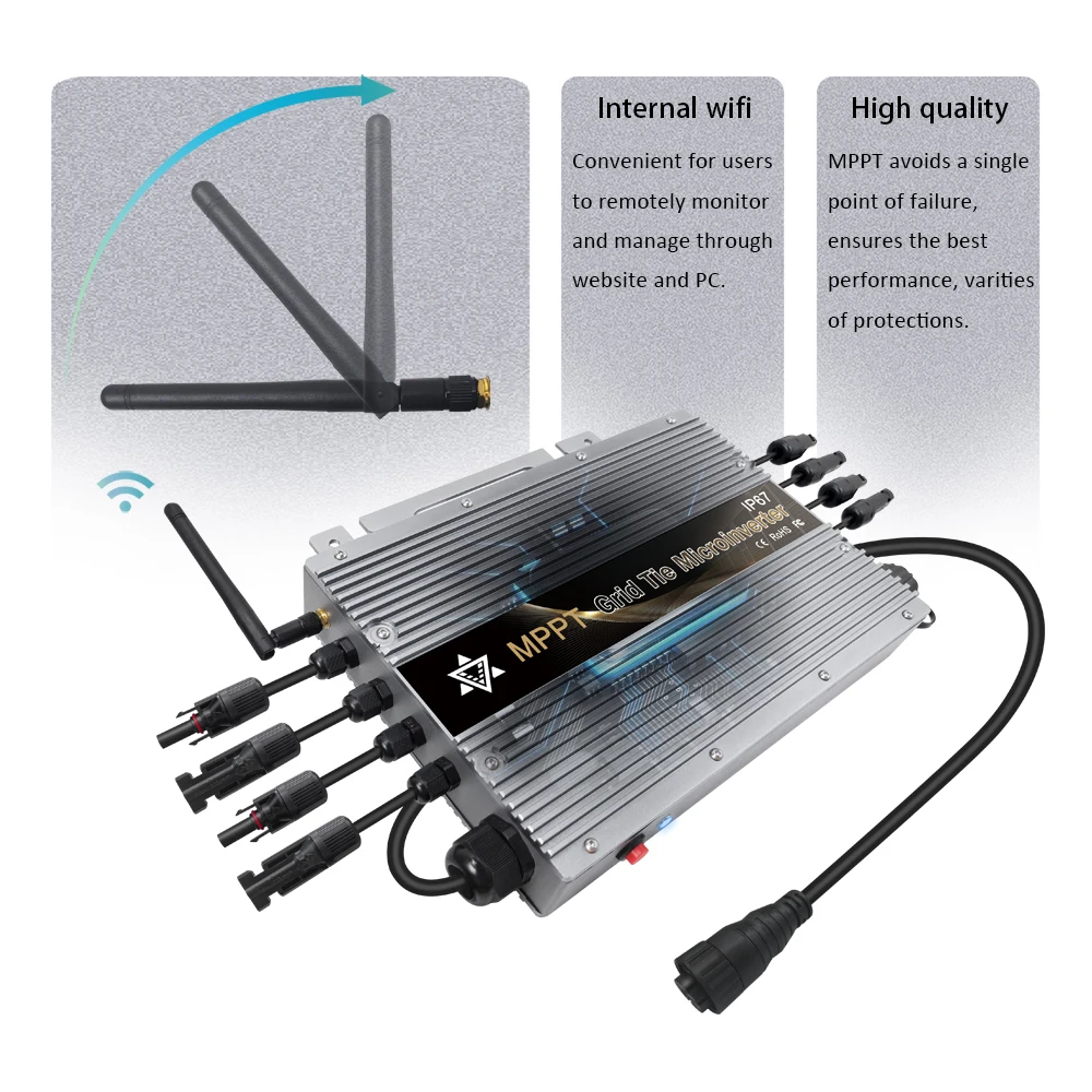 Micro-onduleur connecté au réseau solaire, WiFi, contrôleur intelligent MPPT, étanche IP67, 1400W, 20-60V DC, 80-265 ylique