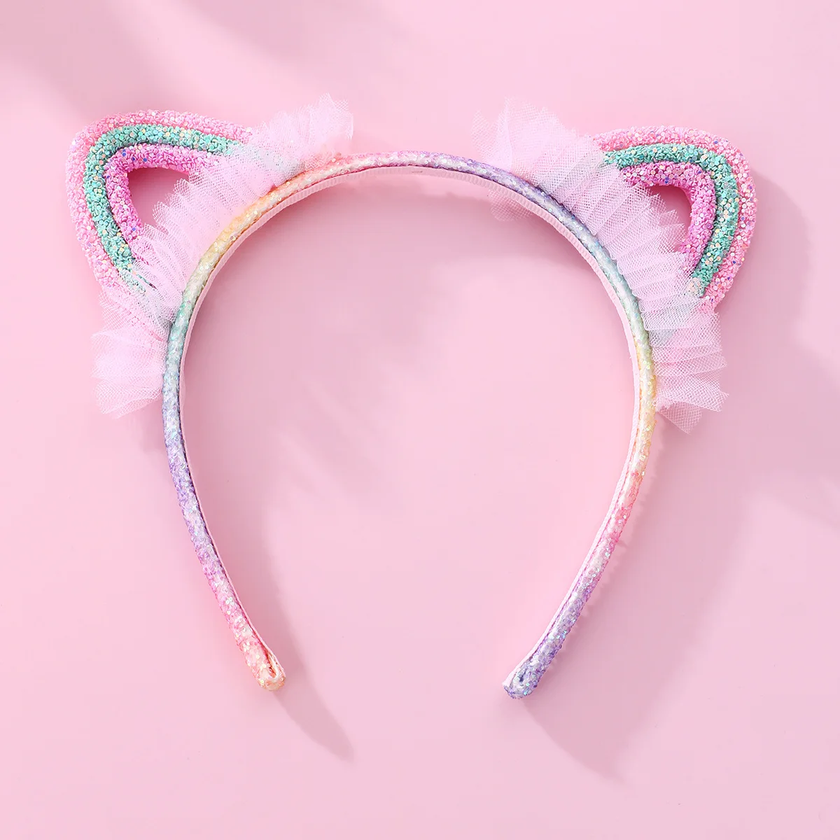 

Glitter Rainbow Headbands Shiny Hairband Cat Ears Head Bands For Girls Sequin Printed Lace Princess Headband Kids Hair Piece