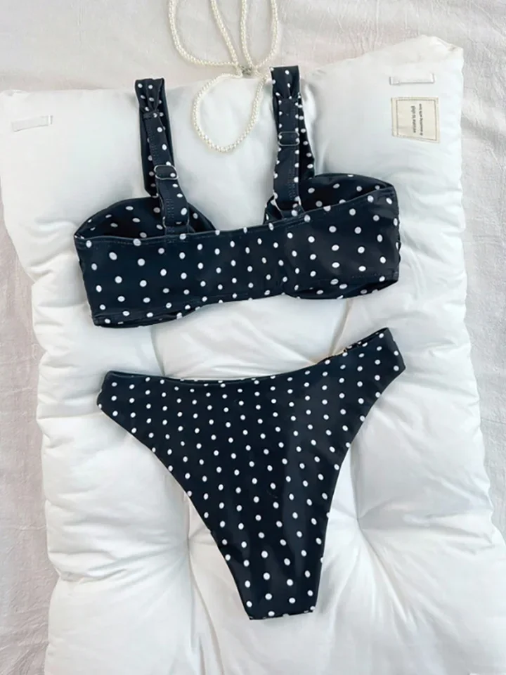 Vzvn Sexy Hottie Polka Dot Bikini Women Split Swimsuit Beach Brazil Bikini 2026 New All Season Backless Bikini 2 Piece Set