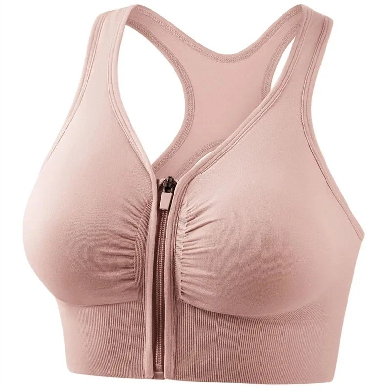 Front Zipper Elastic Tops Sexy Beauty Back Hollow Out Women Underwear  No Steel Ring Brassiere Yoga Sports Shockproof Gather Bra