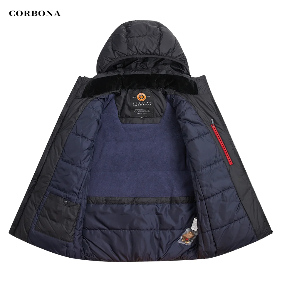 CORBONA 2023 Winter Men Coat Thick Jacket Freeze Warm Fur Detachable Hat Dad Gift Outdoor Cool Fashion Daily Casual Black Parka