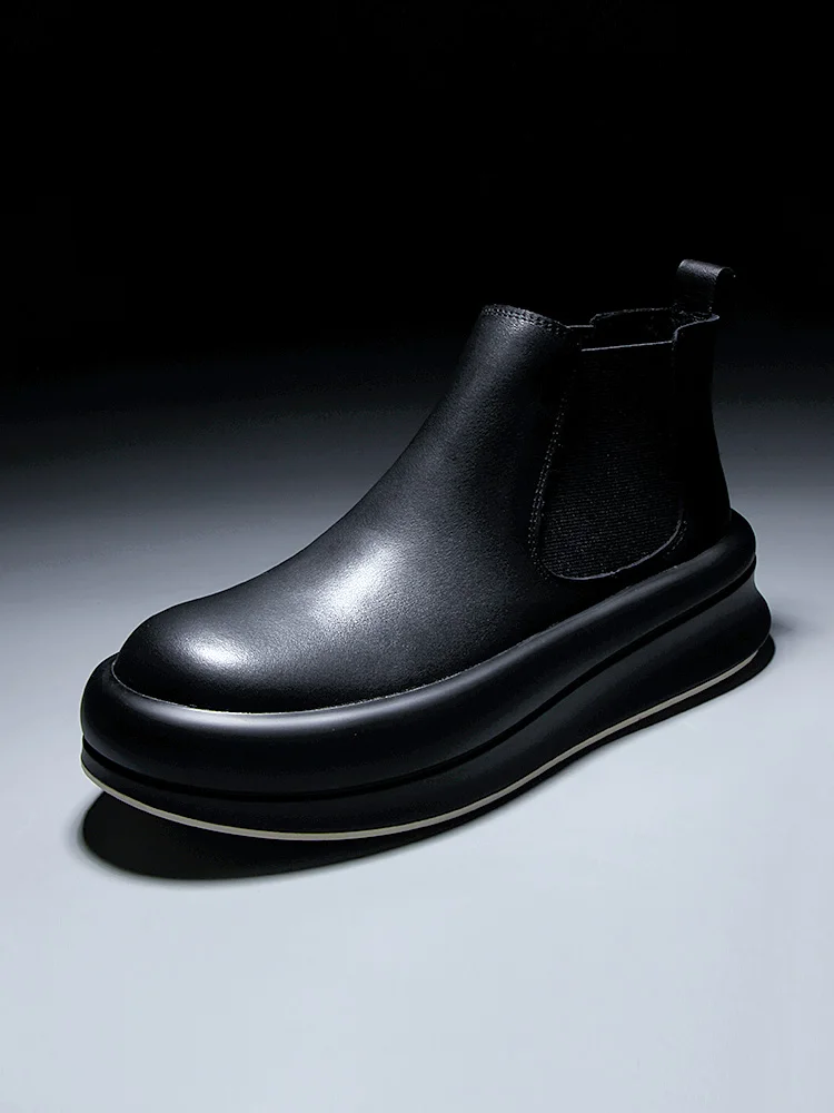 

Warm Fce Lined Chelsea Boots Men's mid High Top Boots Briti Sle Thi Bot Heightening e Tube Boots Winter