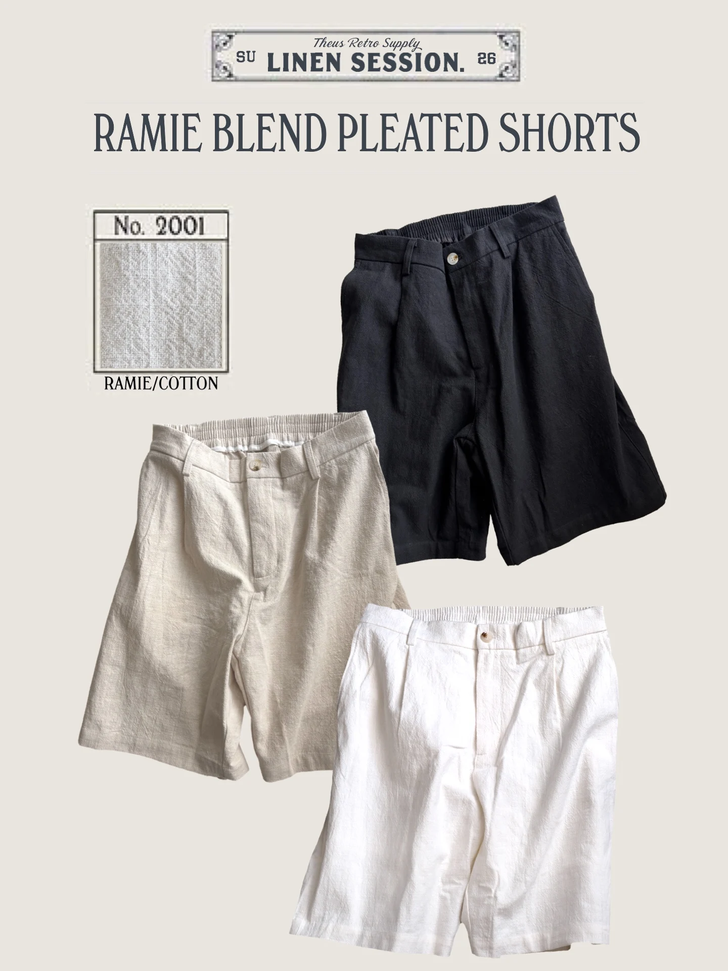 Linen Session Linen Shorts Classic American Casual Dry Single Pleat Five-Quarter Pants High Waist Cotton 85% Linen 15%