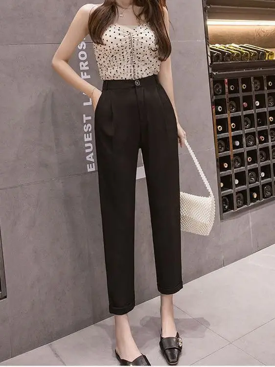 

Профессиональные женские укороченные брюки с высокой талией, летние тонкие повседневные брюки Cleanfit из полиэфирного волокна для женщин среднего возраста