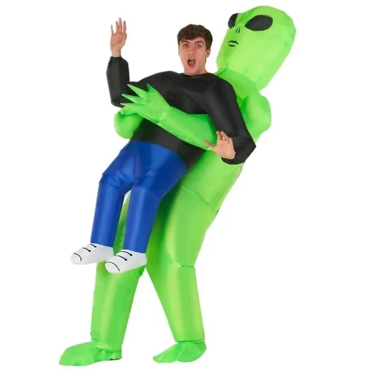 Bron Alien opblaasbare kleding Hetzelfde type groene geest met mensen grappige kostuums rekwisieten Halloween prestatiekleding