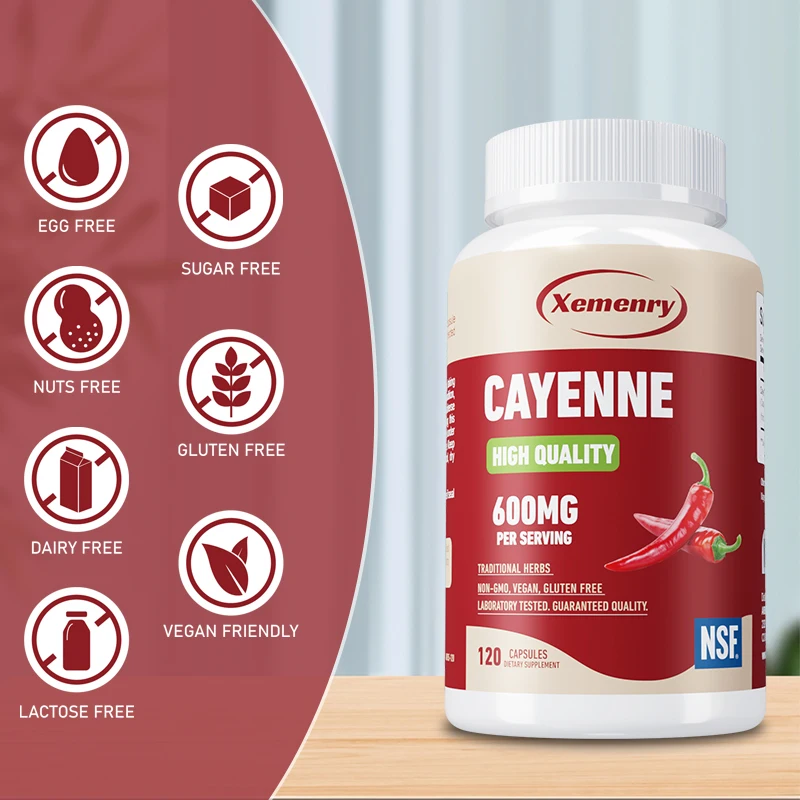 Cayenne Pepper Capsules 600mg - Supports Cardiovascular Health, Improves Digestion, and Blood Circulation