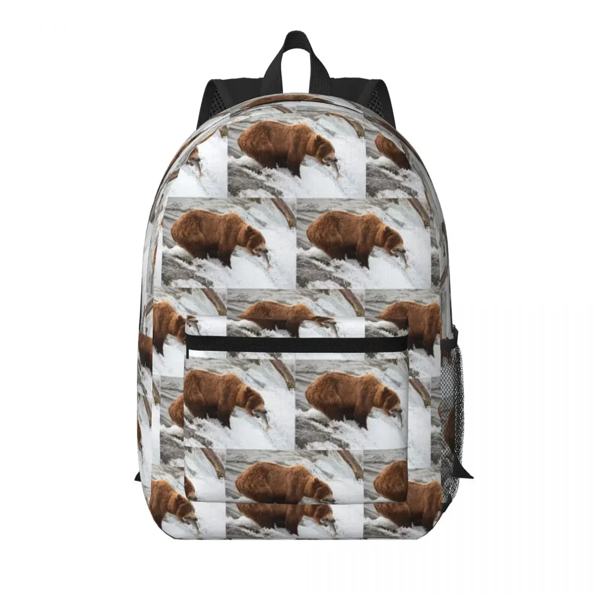 Grizzly Bear Nature Eating Fish In A Stream Student Backpack School Bag Hiking Travel Daypack for Unisex Bookbag Shoulder Bags