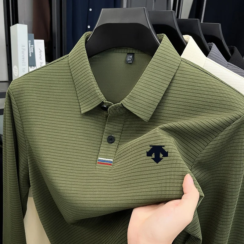 Luxuriöse Qualität Neues Herren-Polohemd mit Print und Revers Knitterresistentes Einfarbiges Langarm-T-Shirt Modische Pendler-Herrenbekleidung – Detail 2