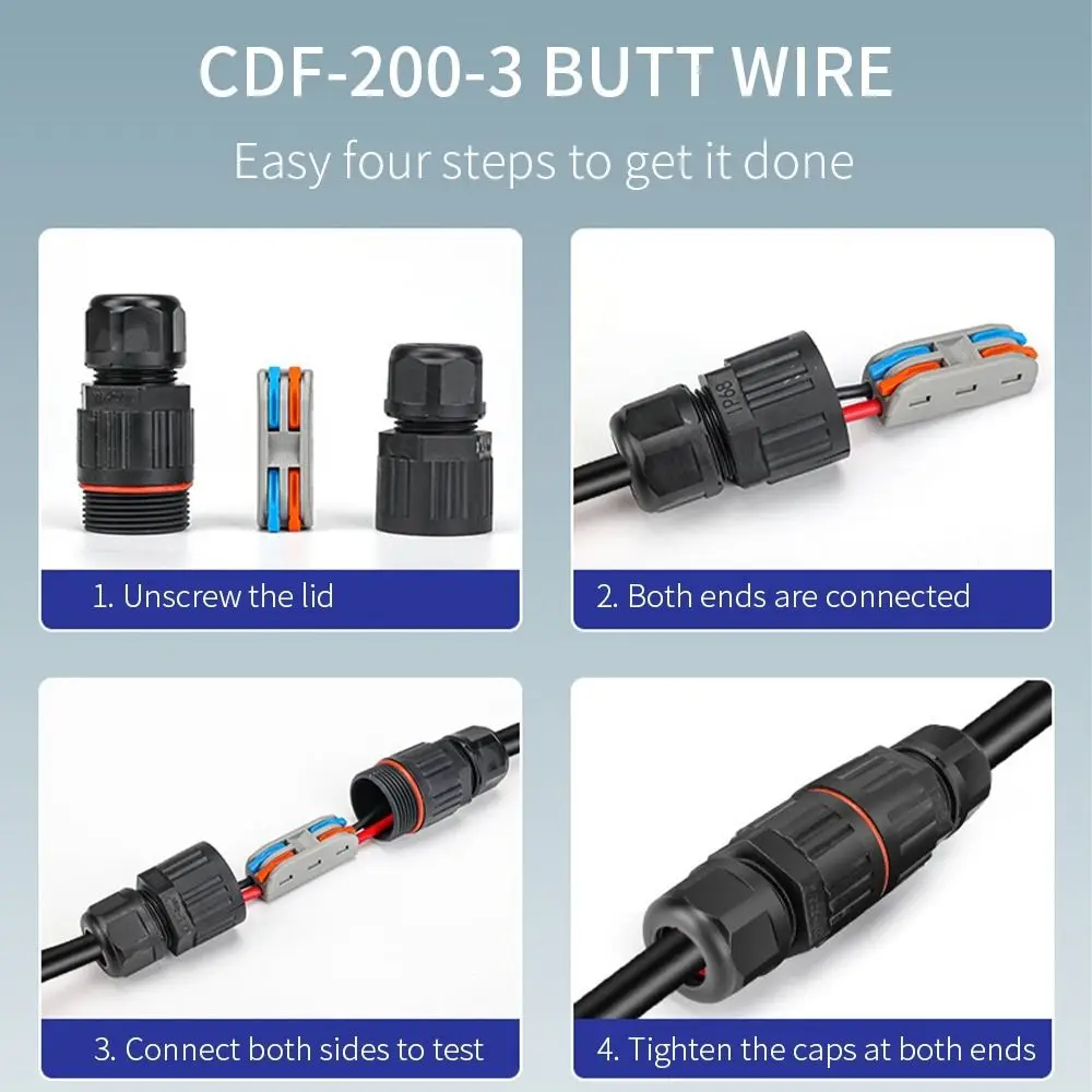 Straight Quick Push In Waterproof Cable Connector Conductor Connector 2/3 Pin Wire Cable Extender Terminal Block IP68