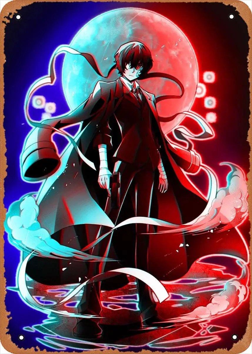 Vintage Anime Metal Sign Poster Bungo Stray Dogs figure poster metal tin sign Dazai Osamu Wall Art Decor Tin Sign-8x12inch sign