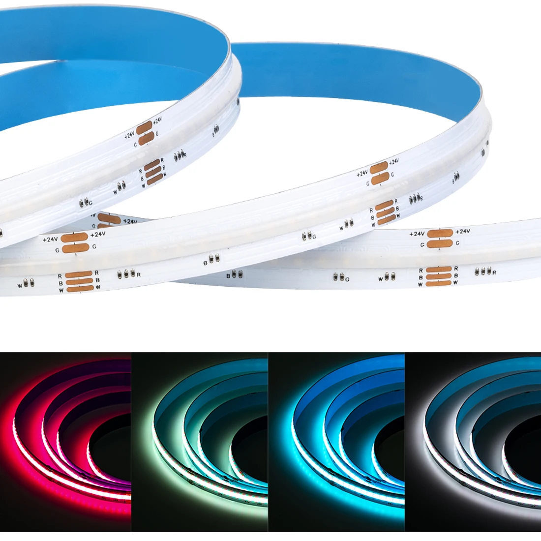 FCOB RGBW LED Strip Light 5pin 12mm DC12V 24V 896 LED Flexible FOB RGBCW COB RGBWW Lights High Density RA90 Linear Dimmable 16W