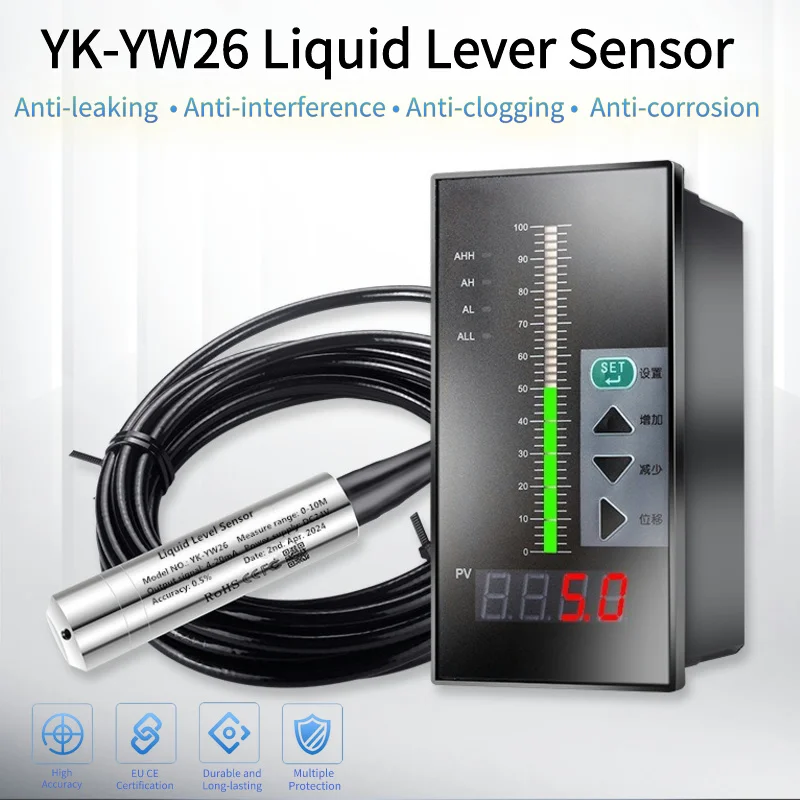 0-10V 0-5m Cable Range Fuel Oil Submersible Liquid Level Transmitter DC24V Hydrostatic River Tank Water Liquid Level Sensor