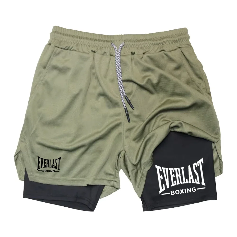 Pantalones Cortos Deportivos de Doble Capa para Hombre, Marca EVERLAST, con Estampado, de Secado Rápido, para Baloncesto y Fitness