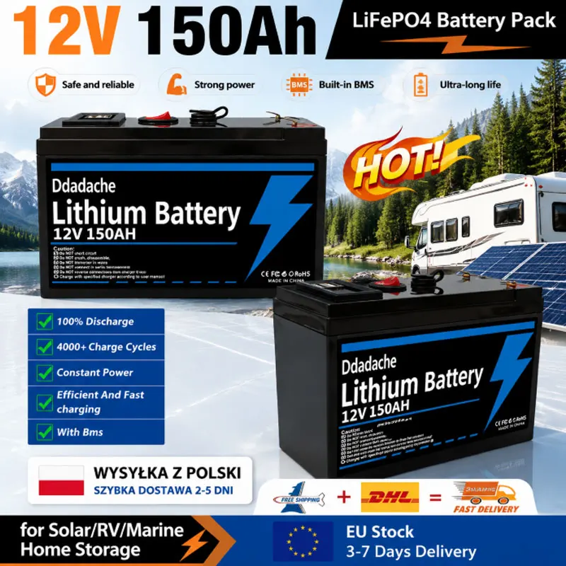EU-Lieferung: 12V 150Ah LiFePO4 Lithium-Batterie mit USB-Ausgang, Deep-Cycle-Solar-Ladebatterie für Fischfinder, Kajak, Marine, Outdoor-Camping und netzunabhängige Anwendungen