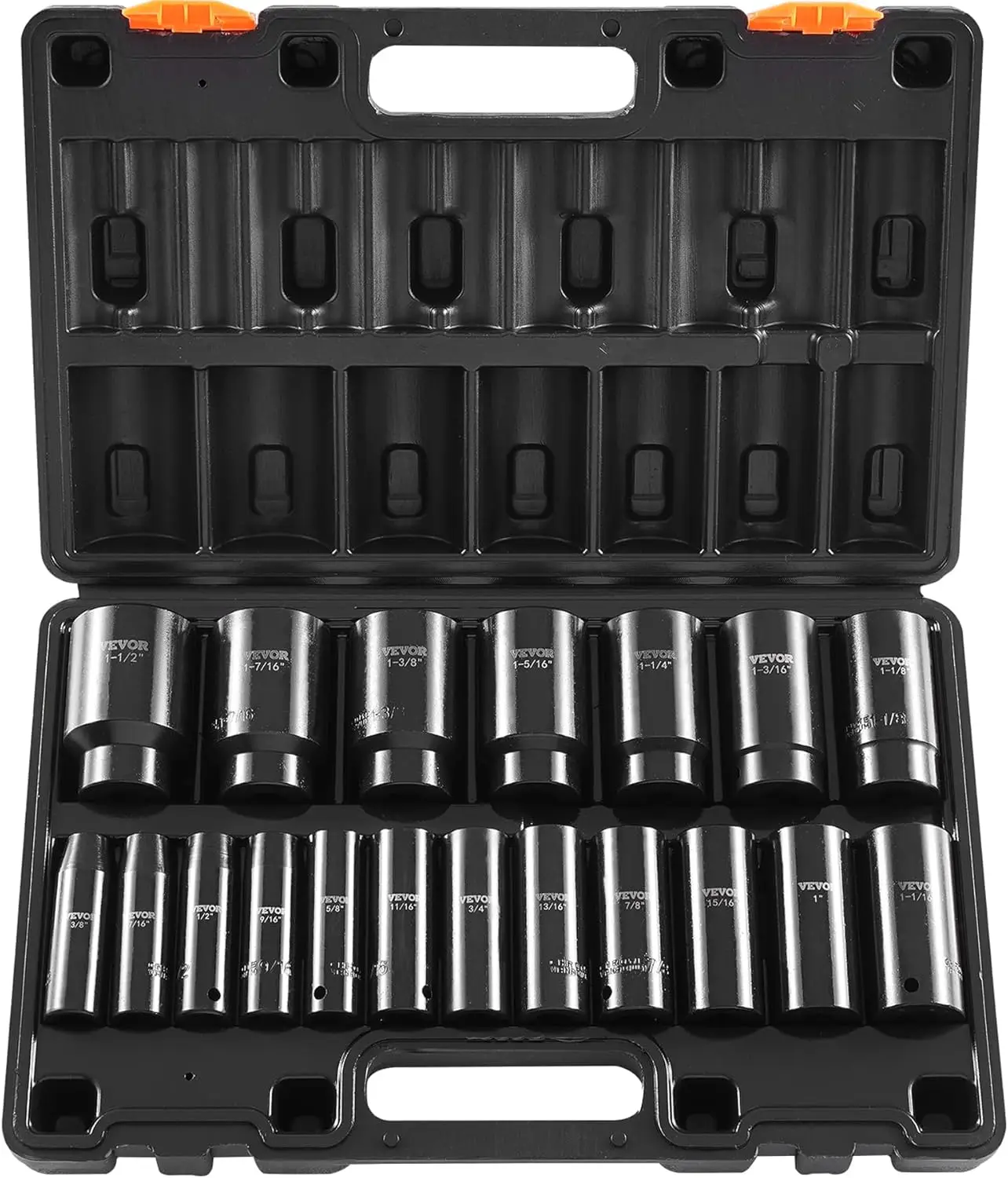 

19-Piece 1/2 Inch Drive Impact Socket Set with Deep Sockets, Storage Case, 3/8-1-1/2 Inch Range for Heavy-Duty Vehicles