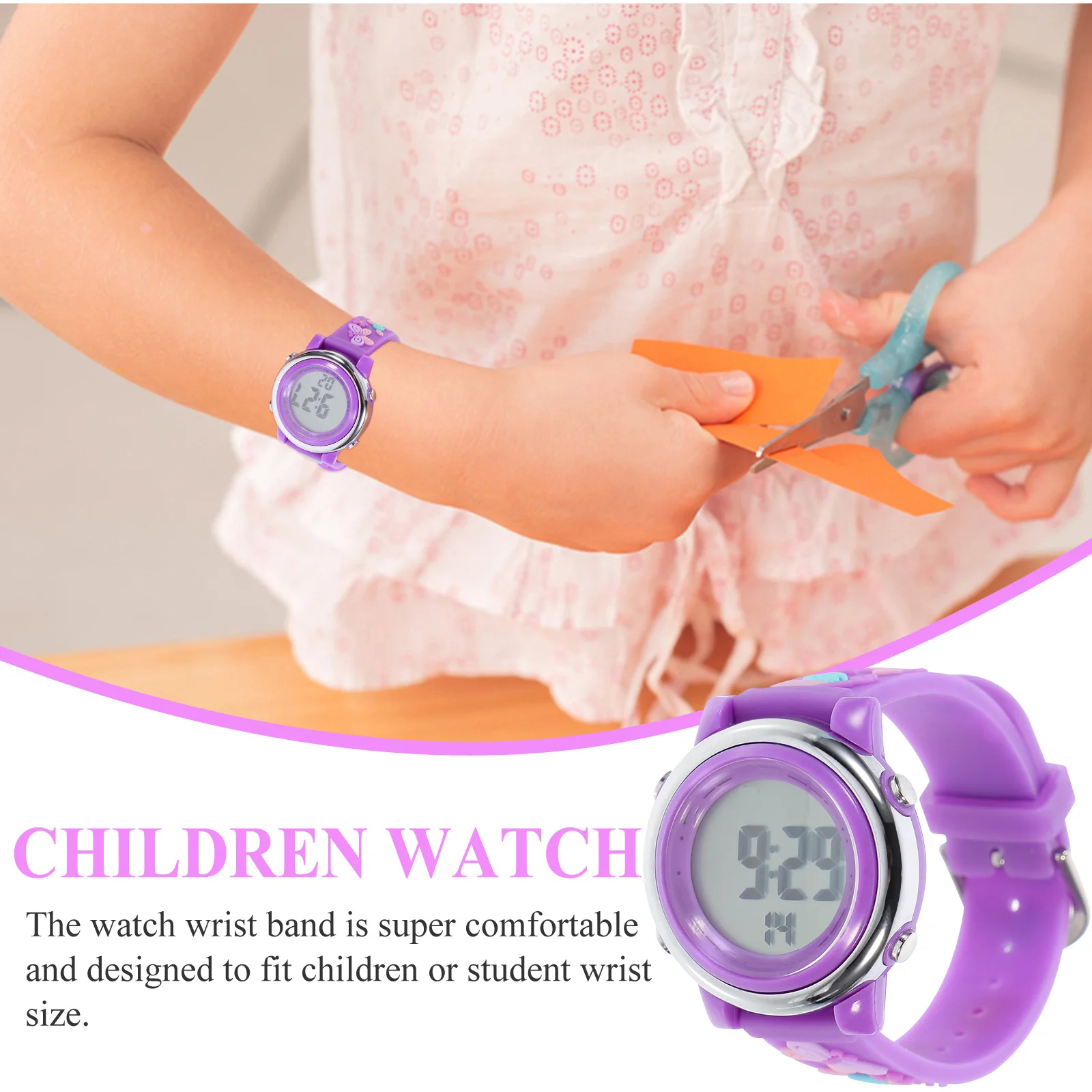 1 pc Waterproof Watch Purple Led Wristwatch For Durable Students Gift Butterflies Design School Outdoor Timepiece