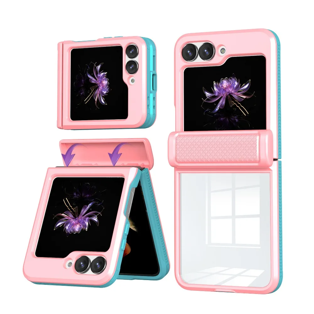 Transparent Phone Case with Hinge Protection For Samsung Z Flip 6 5 Flip6 Flip5 5G Shockproof Clear Acrylic Protective Cover
