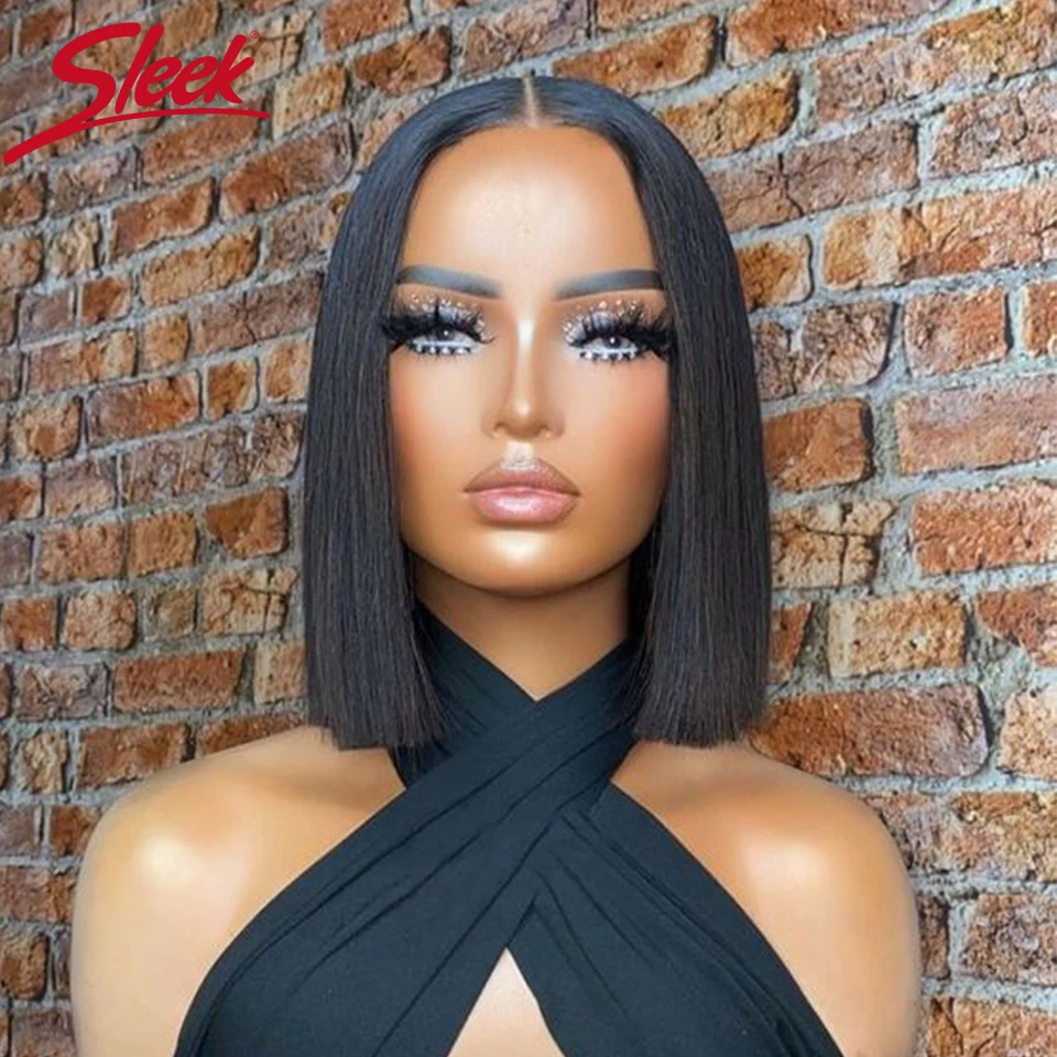 Sleek 100% Real Ready To Wear Lace Front Wigs Short Straight Bob Brazilian Hair Wigs Straight Bob Human Hair Wigs For Women