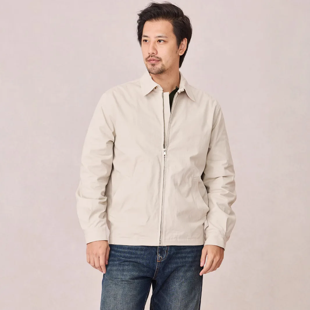 

Spring Fashion Men's Solid Color Simple Basic Casual Trendy Turn-down Collar Long Sleeve Zipper Cotton Jackets Male Loose Coats