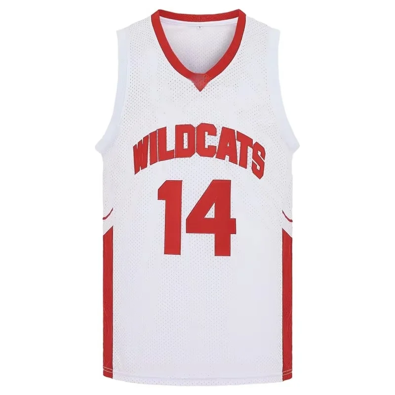 2026 Sommerfilm High School # 14 Troy Bolton Basketball-Trikot, Sportshirt, Cosplay, Herren-Partykostüme, Herren-Uniform, Tank-Top – Detail 9