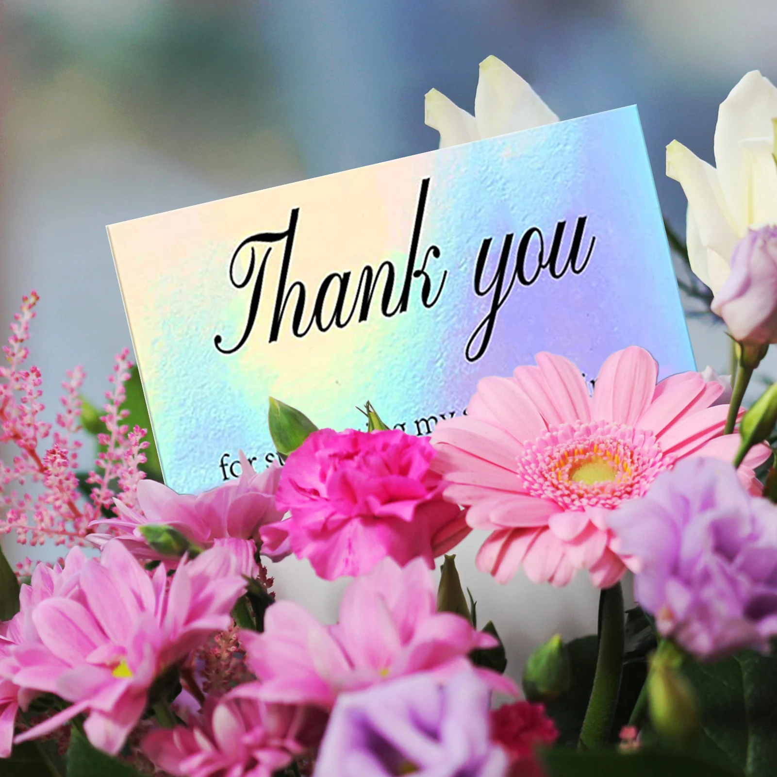 50pcs/pack Laser Thank You Card For Supporting Business Package Decoration Holographic Card Rainbow Thank You Card