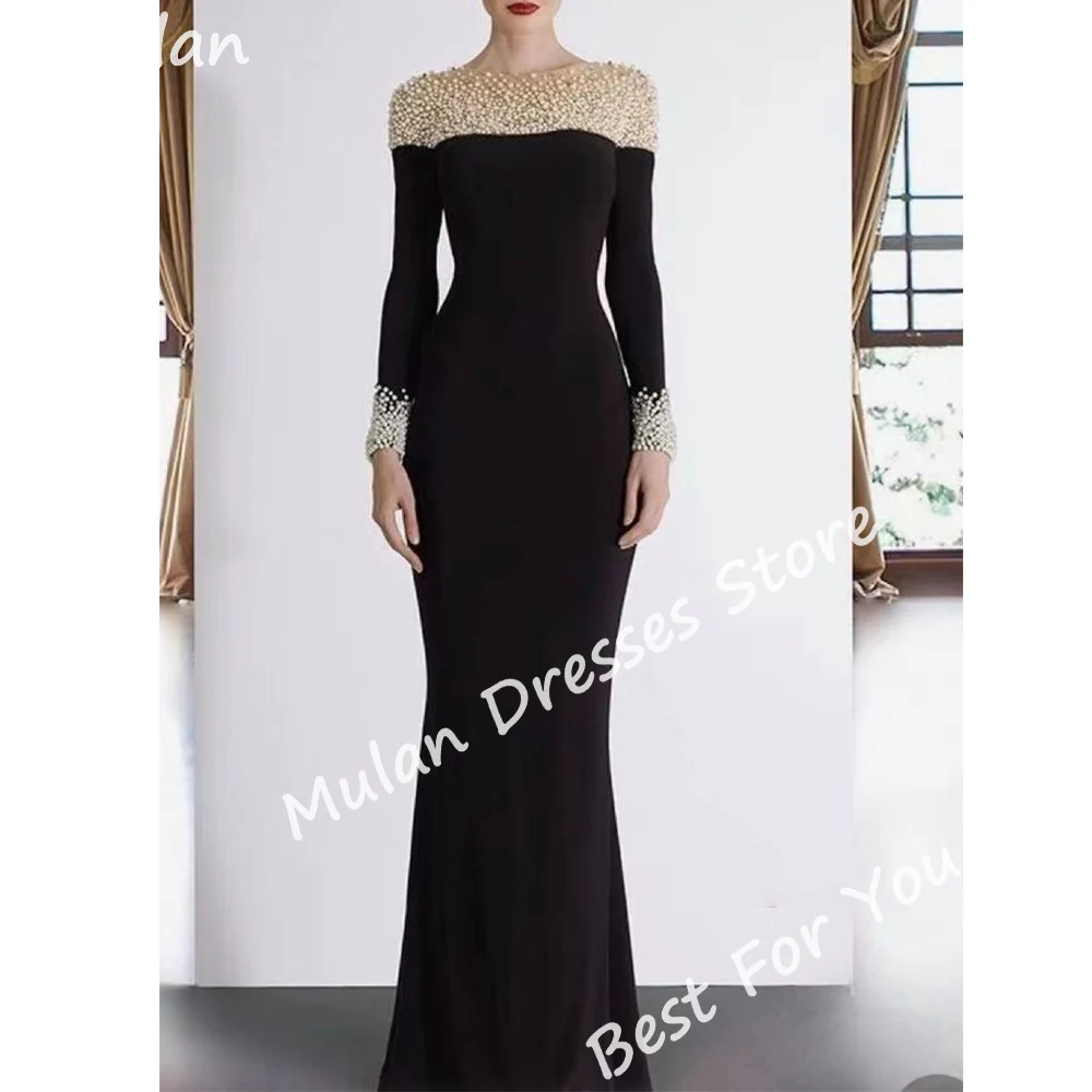 Luxury Beads Long Evening Dresses for Women Boat-Neck Mermaid Sweep Train Special Events Prom Party Dress Wedding Gala Maxi 2024