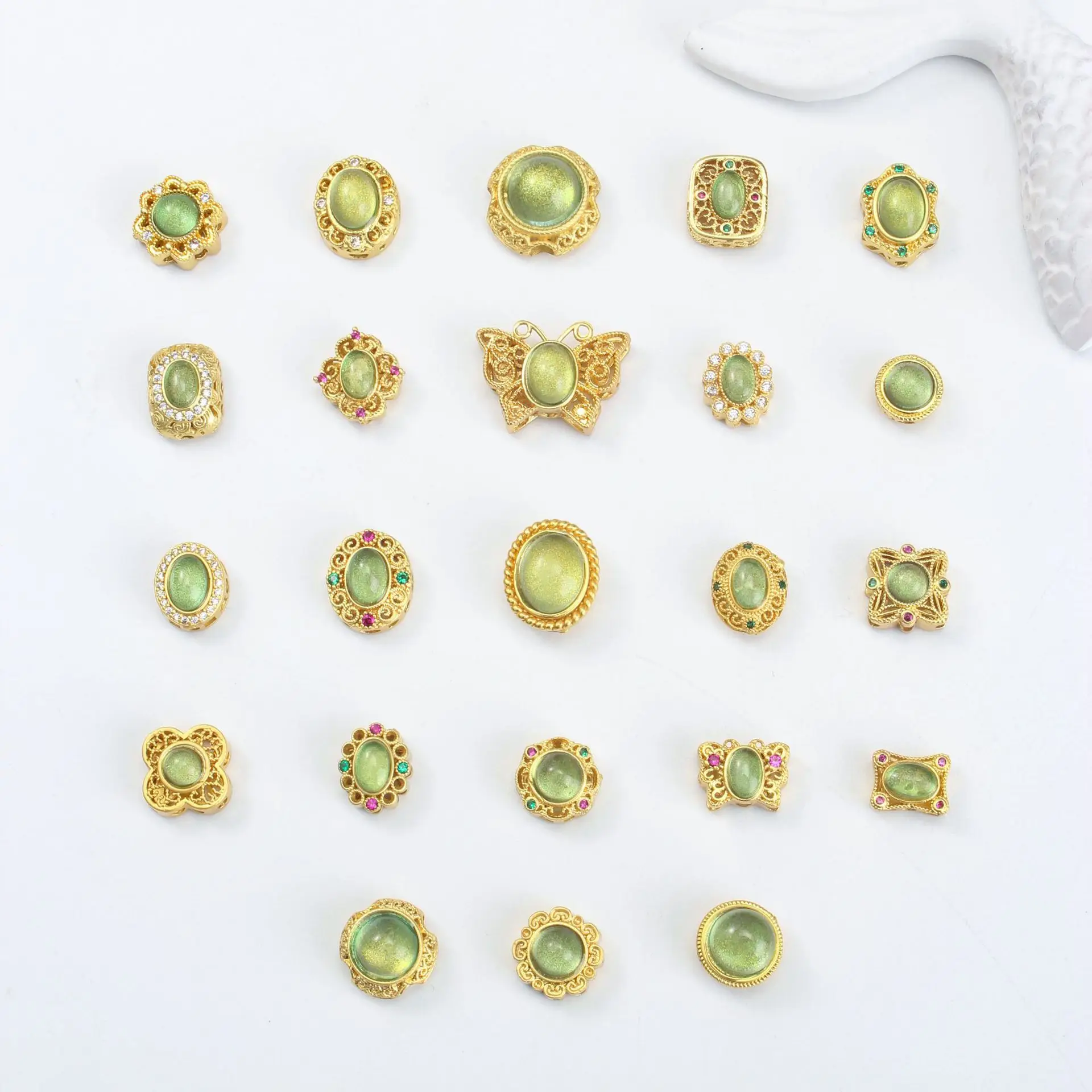 8pcs Copper Gold-plated Grape Starry Olive Green Through Hole Beads DIY Necklace Bracelet Jewelry Accessories Beading Materials
