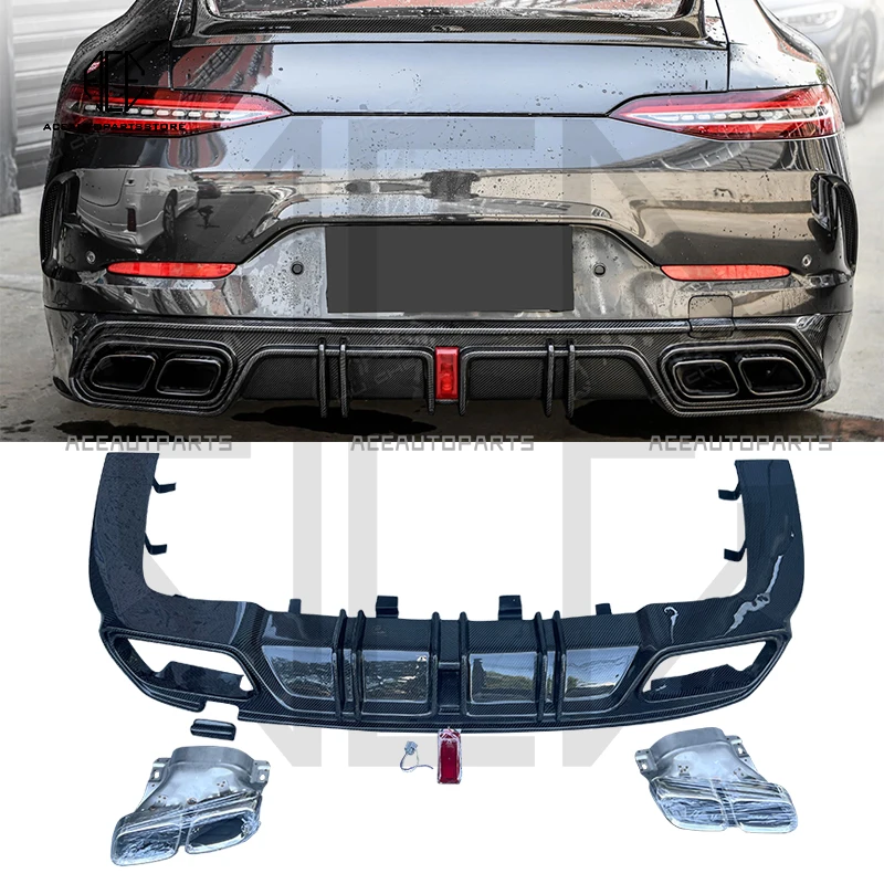 

C Style Carbon Fiber Rear Bumper Lip Rear Diffuser Brake Light For Mercedes Benz AMG GT50 GT53