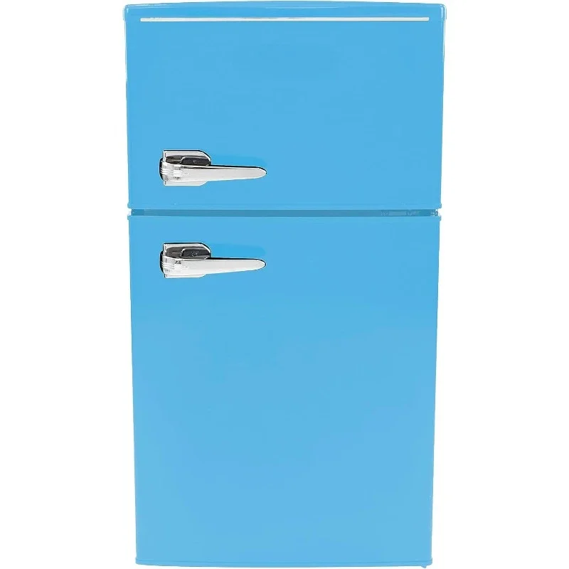 Retro Style Mini Fridge with Freezer for Home Office or Dorm Manual Defrost and Adjustable Temperature 3 Cubic Feet Blue