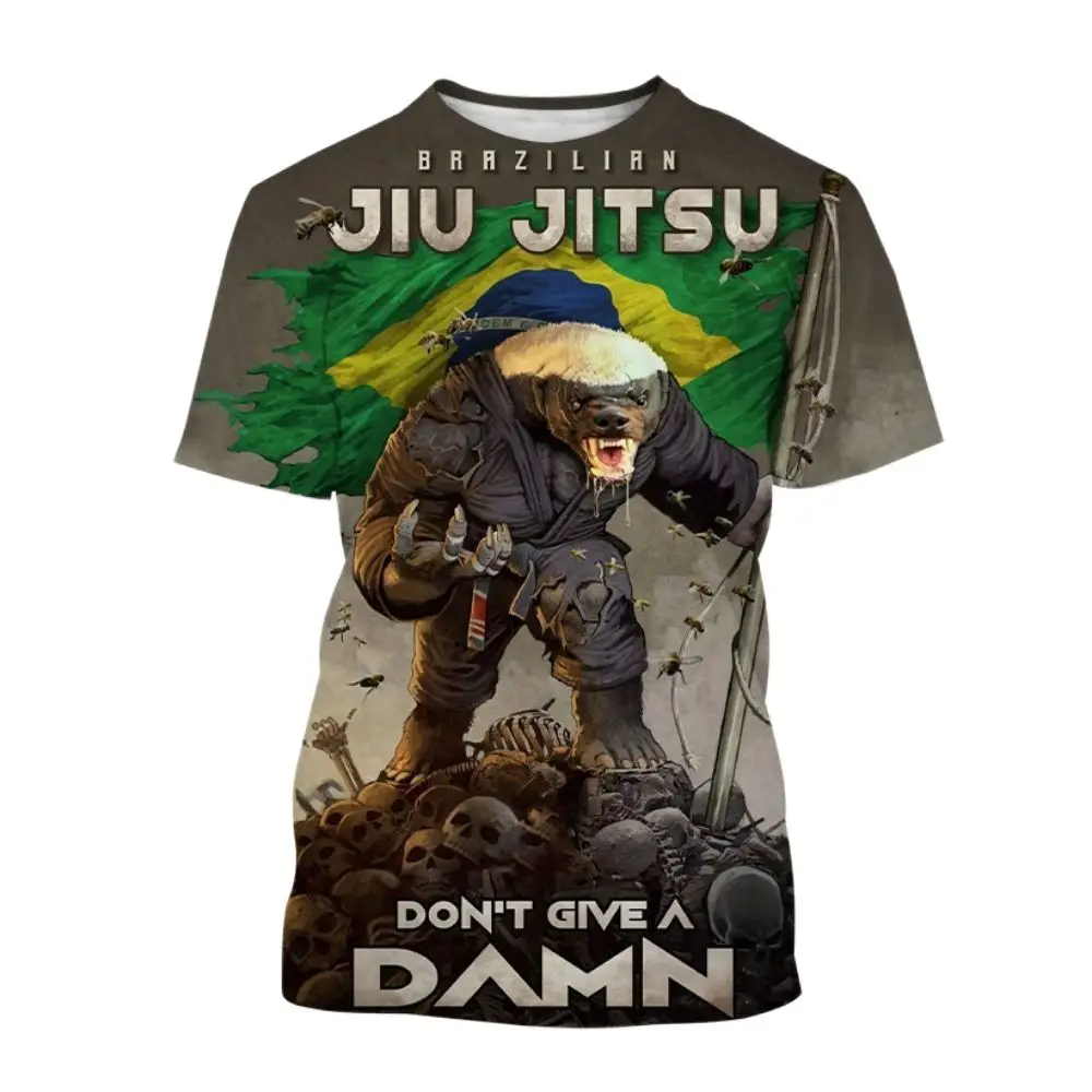 

Summer Sports Men's T-shirt Jiu Jitsu Fan Wrestling Clothing 3D Animal Graphics Hip Hop Oversized Casual O-neck Short Sleeve Top