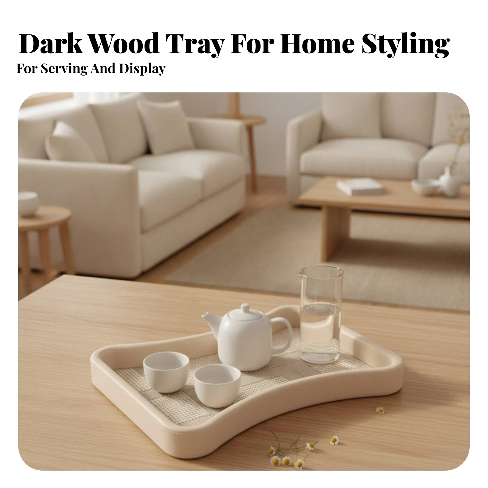 Tray with Woven Surface Insert Natural Wood and Leather Tray Robust Rustic for Desktop Organization, Living Room
