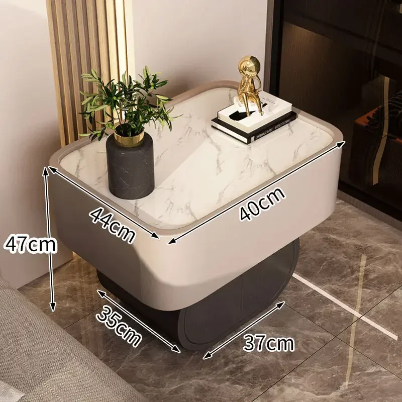 طاولة بجانب السرير خالية من التركيب، بسيطة وحديثة، خفيفة فاخرة، لوح صخري مستدير عالي الإحساس، خزانة صغيرة بجانب السرير