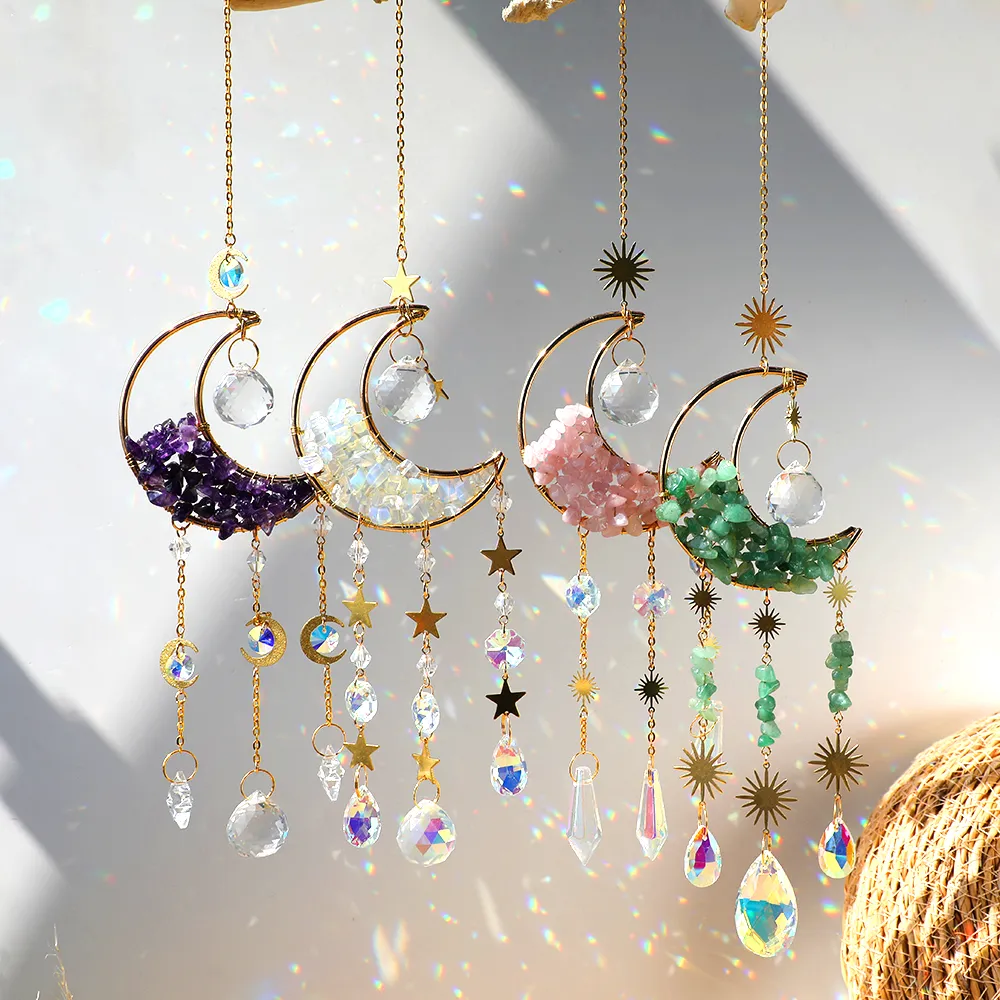 Dreamcatcher Suncatcher Crystal Sun Catcher Indoor Window Prism Ball Moon Rainbow Wind Chimes Car Hanging Garden Decoration Gift