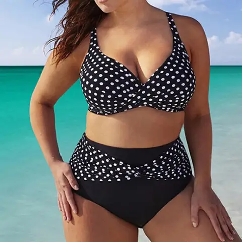 New Plus Size Swimwear Women Swimsuit Push Up Bikini Dot Beachwear Female Two Pieces Set Big Large Bathing Suit 5XL