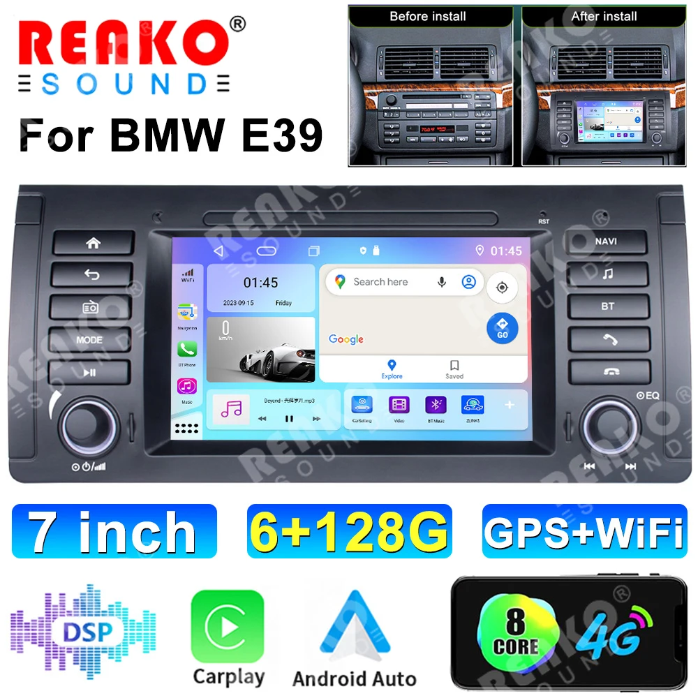 REAKOSOUND CarPlay Android Auto Car Radio for BMW 5 E39 1995 - 2003 E53 X5 M5 4G Multimedia Player GPS 2din Autoradio Head Unit