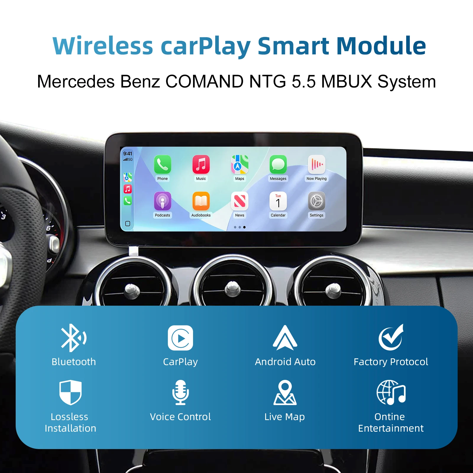 Drahtlose CarPlay Android Auto Retrofit Kit Decoder Box CarPlay Schnittstelle für Mercedes Benz NTG 5,5 COMAND System 2017-2019