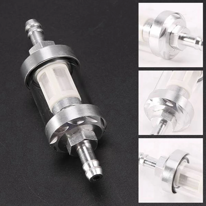 

Universal Chrome Glass Fuel Petrol Crude Oil Engine Inline Filter 5/16 Inch8mm Silver For Motorcycles