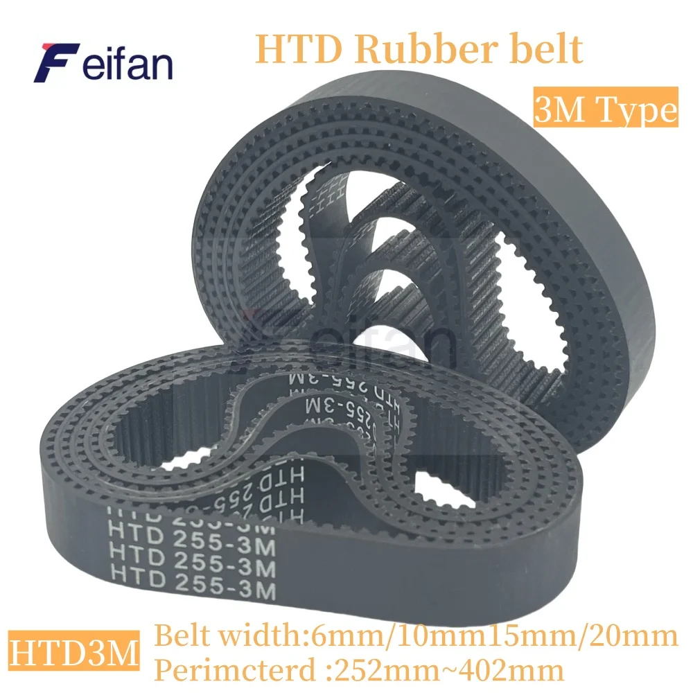 

HTD 3M Synchronous Belt Perimeter 252-402mm Belt width 6/10/15/20mm Rubber Toothed Belt Closed-loop Synchronous Belt Spacing 3mm