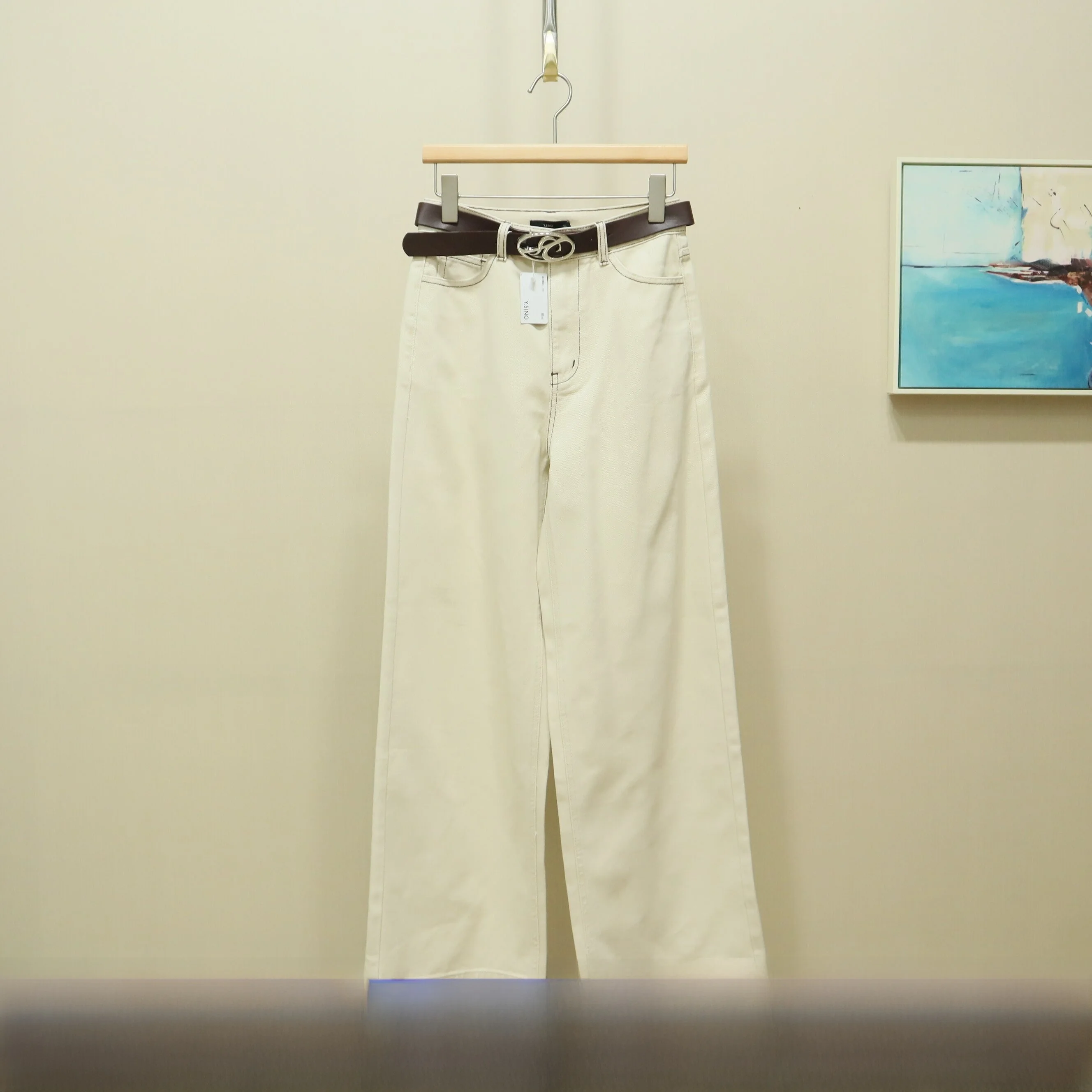 

High Waist Straight Leg Micro Wide Denim Jeans Women's Casual Spring New Sle Cotton Fabric Zipper Fly Ladies Pants