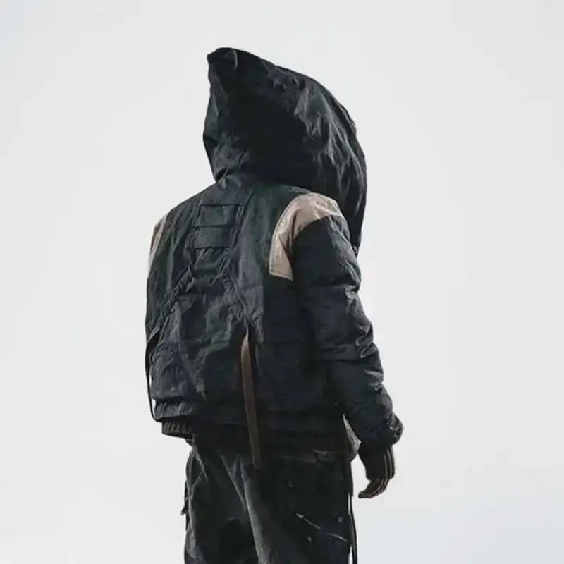 HKSH Autumn Winter New Men\'s Tide Punk Ribbon Adjustable Shaping Padded Coat Body Wizard Hat Short Distressed Down Jacket HK3369