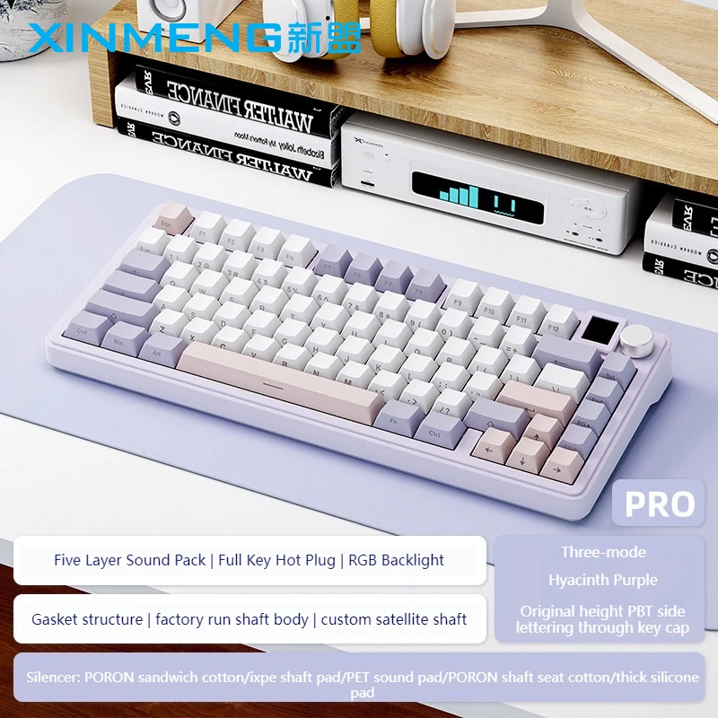 Xinmeng M75 Tastiera meccanica 81 tasti Tre modalità Hot Swap Schermo fai da te Lega di alluminio Rgb Retroilluminazione Periferiche di gioco Win/Mac