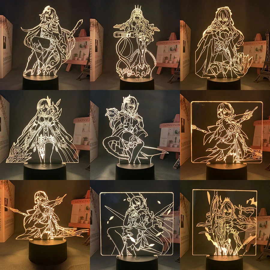 Honkai Impact 3 Elysia Figure Fu Hua 3d Led Lamp For Bedroom Anime Mobius Kiana Night Lights Manga Room Decor Children's Gift